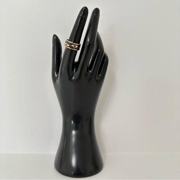 18K Gold Plated Evil Eye Geometric Open Ring - Picture 2 of 4